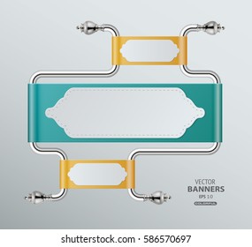 3D Colorful banners with arabesque design hanged by steel rods 