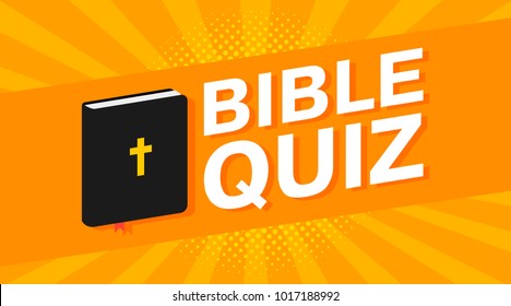 3d Colorful Bible Quiz Text On Pop Art Rays Background. Vector Illustration