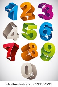 3D colorful bold numbers vector set, happy childish style.