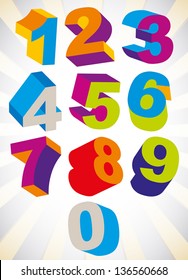 3D colorful bold numbers vector set, psychedelic colors trendy style.