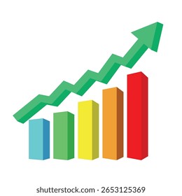 Gráfico de seta de negócios colorido 3D subindo representa o relatório de lucro de negócios