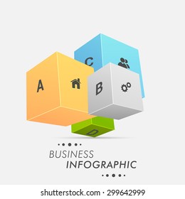 3D colorful Business Infographics layout with web icons and alphabets on grey background.