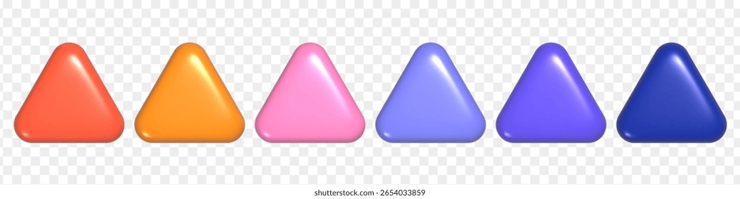 3d colorful buttons collection for UI UX design. Set of triangle realistic shapes