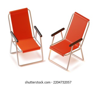 3d Colorful Camping Chair Set Plasticine Cartoon Style Isolated on a White Background . Vector illustration of Portable Chairs for Picnic