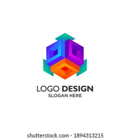 Cubos de color 3D para el diseño de la tecnología y el logotipo de la aplicación