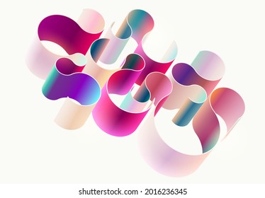 3D colorful curved lines. Abstract bright geometric background. Dynamic vector shape.