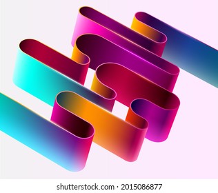 3D colorful curved ribbon. Abstract bright geometric background. Dynamic vector shape.