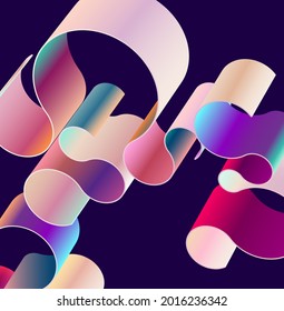 3D colorful curved ribbon. Abstract bright geometric background. Dynamic vector shape.