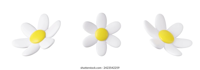 3d colorful daisy flower. Nature elements isolated on white background. 3d rendering. Vector illustration