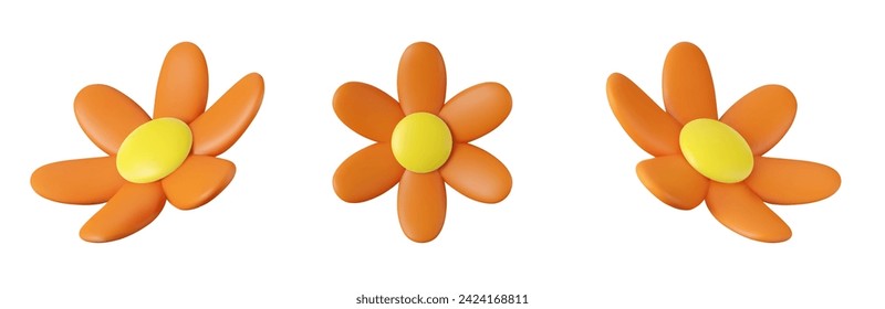 3d colorful daisy flower. Nature elements isolated on white background. 3d rendering. Vector illustration