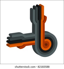 3D colorful direction sign of hand. Isolated on white