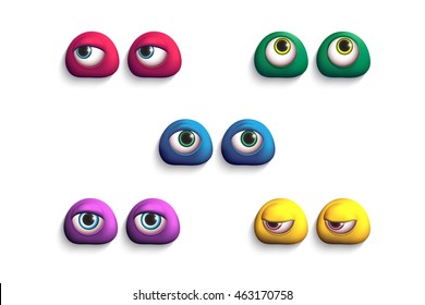  3d colorful eyes-monsters. Set of comic elements for your design.