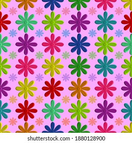 3D Colorful florals seamless pattern, vector background illustration