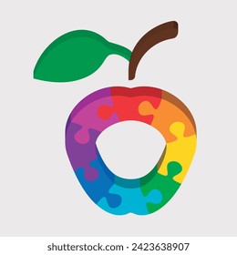 3d colorful fruit apple puzzle design. Vector isolated on white background.