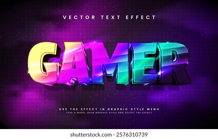 3d Colorful gamer editable vector text effect, suitable for modern technology concept