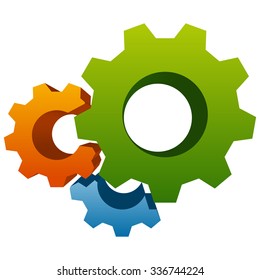 3d colorful gears, gearwheel, cogwheel icon