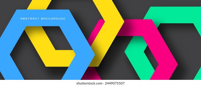 3D colorful geometric abstract background overlap layer on dark space with hexagon shapes decoration. Modern graphic design element cutout style concept for web banner, flyer, card, cover, or brochure