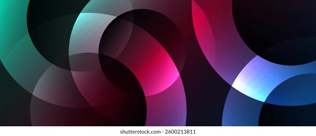 3D colorful geometric abstract background overlap layer on dark space with circles effect decoration. Modern graphic design element cutout style concept for web banner, flyer, card, or brochure cover