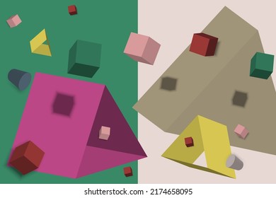 3D bunter geometrischer abstrakter Dreieck-Bildschirmhintergrund-Design. geometrische Geodecke dekorativ. Herbst modern.
