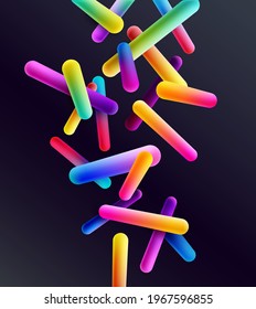 3D colorful geometric shapes. Abstract composition of multicolored cylinders.Vector realistic design.