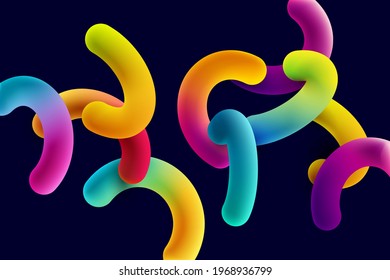 3D colorful geometric shapes. Abstract composition of curves line.Vector realistic design.