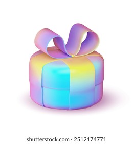 3D colorful gift boxes with ribbon in over white background. 3D rendering of a modern holiday surprise box.