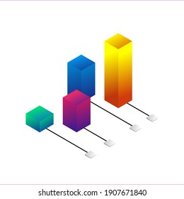 3d colorful gradient isometric chart bar for infographic statistical element