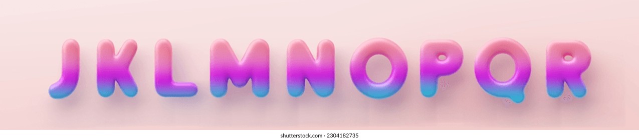 3D Colorful Gradient letters J, K, L, M, N, O, P, Q and R a glossy surface on a pink background.