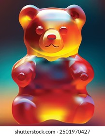 3D colorful Gummy Bear vector on a gradient background. Multilayer, fully editable.