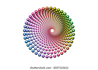 3D colorful halftone dots circle, spiral pattern round logo template, vector dotted frame. Spectrum Gradient color Mandala design element isolated on white background 