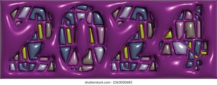 3D colorful Happy New Year 2024 Grunge Black And White Urban Vector Texture Template. Argent base for website, print, basis for banners, wallpapers, business cards, brochure