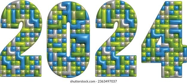 3D colorful Happy New Year 2024 Grunge Black And White Urban Vector Texture Template. Argent base for website, print, basis for banners, wallpapers, business cards, brochure