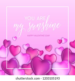 3d Colorful Hearts for Happy Valentines Day Hand Drawn Lettering design, Love card vector illustration, Wedding Party Flyer or Poster