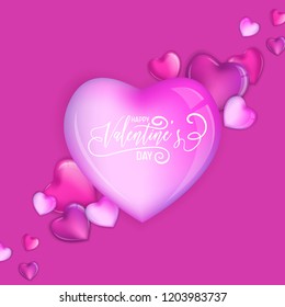 3d Colorful Hearts for Happy Valentines Day Hand Drawn Lettering design, Love card vector illustration, Wedding Party Flyer or Poster