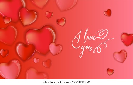 3d Colorful Hearts for Happy Valentines Day Hand Drawn Lettering design, Love card vector illustration, Wedding Party Flyer or Poster