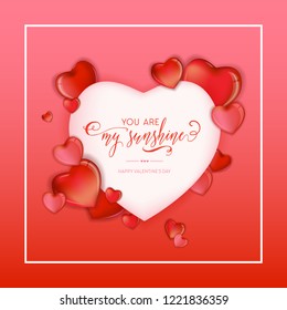 3d Colorful Hearts for Happy Valentines Day Hand Drawn Lettering design, Love card vector illustration, Wedding Party Flyer or Poster