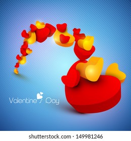 3D colorful hearts on shiny blue background for Valentines Day. 