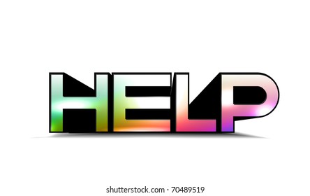3d colorful help text , isolated on white background.