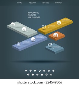 3d colorful infographic elements with various icons suitable for infographics, web layout, presentations, etc. Eps10 vector illustration.