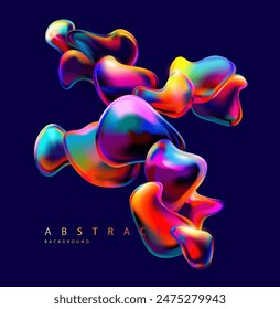 3d Colorful iridescent shapes. Set of isolated holographic liquid bubbles.