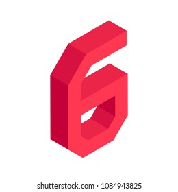3D colorful isometric alphabet font number on white background. Number six. vector typography design.
