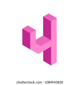 3D colorful isometric alphabet font number on white background. Number four. vector typography design.