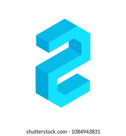 3D colorful isometric alphabet font number on white background. Number two. vector typography design.