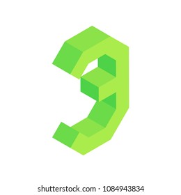 3D colorful isometric alphabet font number on white background. Number three. vector typography design.
