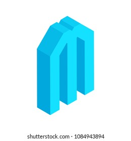 3D colorful isometric alphabet font on white background. Letter M vector typography design. 