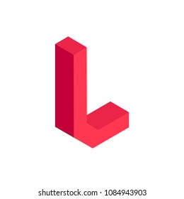 3D colorful isometric alphabet font on white background. Letter L vector typography design. 