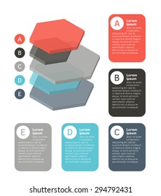 3d colorful isometric chart made of differently sized hexagonal cylinders. Isolated vector illustration.