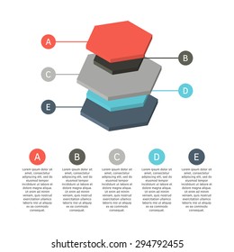 3d colorful isometric chart made of differently sized hexagonal cylinders. Isolated vector illustration.