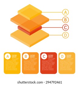 3d colorful isometric  chart made of differently sized rectangular parallelepipeds. Isolated vector illustration.