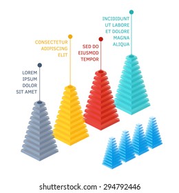 3D colorful isometric graph of pyramid shape. Isolated vector illustration for your business.